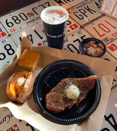 Strip Steak, Baked Sweet Potato, and Blueberry Cobbler icon